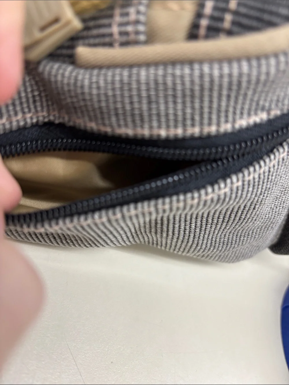 Unbranded Gray and Tan Canvas Messenger Bag with Multiple Zip Pockets